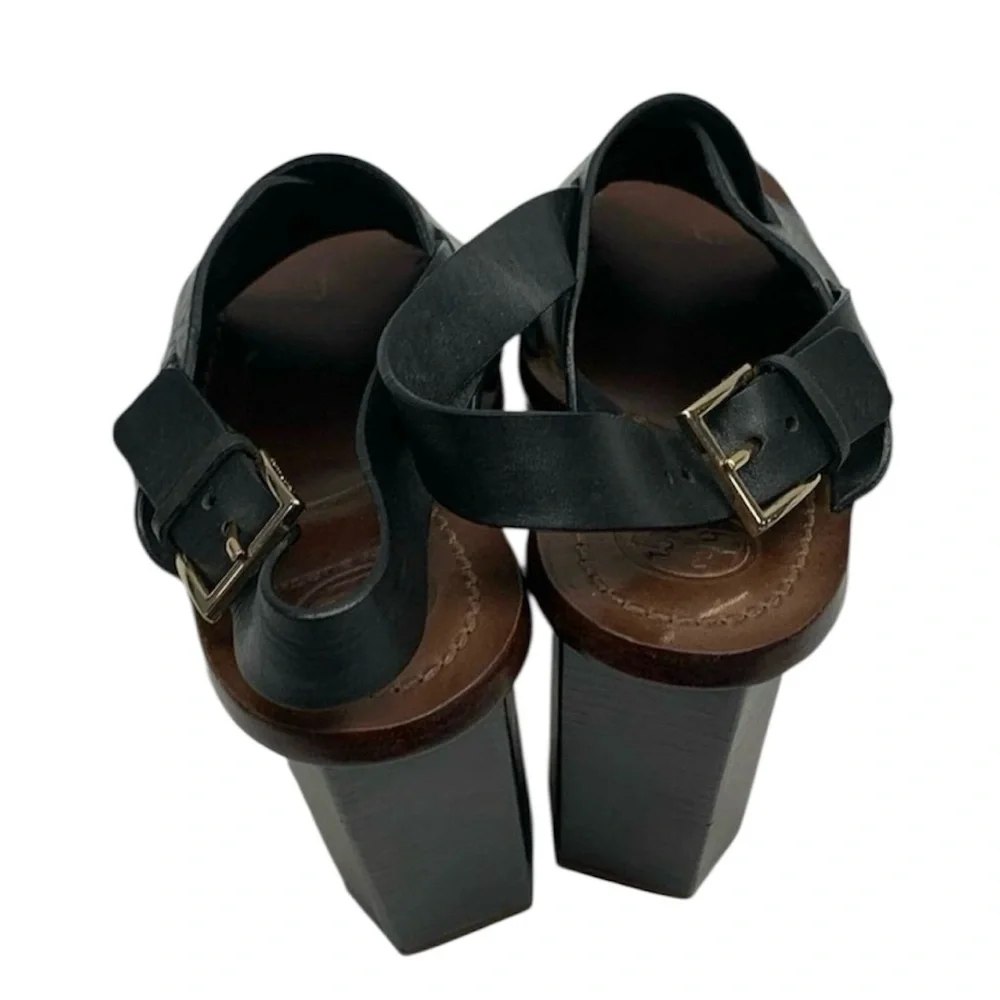 Tory Burch Bleeker Black Leather Slingback Heel Sandals